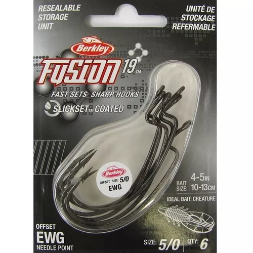 Berkley Fusion19 Creature Bait Offset EWG Needle Point Hook, Size 5/0, Pack of 6 - Picture 2 of 2