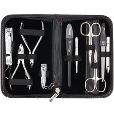 brand quality 10 piece manicure pedicure grooming Black