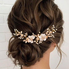 Bride Wedding Flower Hair Vine Gold Crystal Hair piece Bridal Bridesmaid