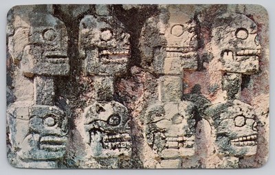 Chichen Itza Mayan Death Masks Postcard Mexico Archaeological Zone Tzompantli