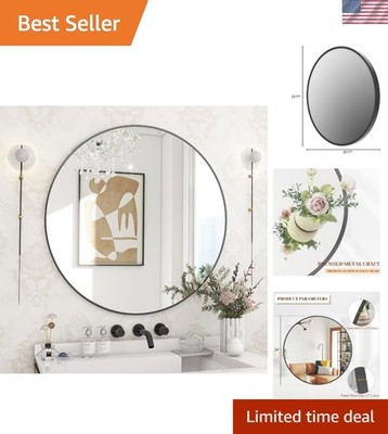 Modern 24-Inch Wall-Mounted Circle Mirror with Clear Reflection   Easy Install