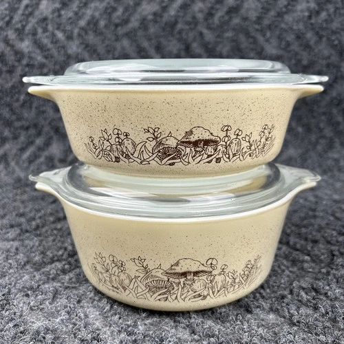 Vintage PYREX Lot Forest Fancies Mushroom Casserole Dishes W Lids 471-472-B