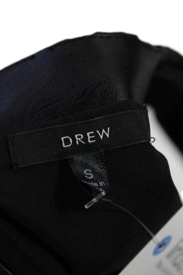 Blusa sin mangas Drew para mujer de cuero vegano con cuello redondo y cremallera negra talla S Foto 4 de 4