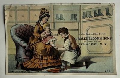 Victorian Antique trade card Boot & Shoe Dealer S. Rosenbloom & Sons Syracuse C3