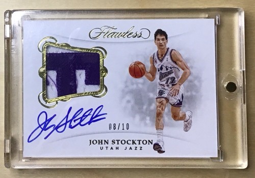 🔥2018-19 Panini Flawless John Stockton Game Worn Patch Auto Gold /10 Utah Jazz
