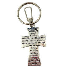 Serenity Prayer Cross Zipper Pull Bag Charm Keychain Keyring Silver Tone AA NA