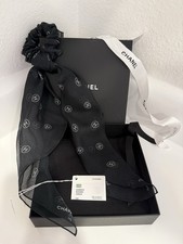 Chanel Silk Black and Ecru Scrunchie  Scarf 25S AAB054 B20496 U0824 NWT RARE