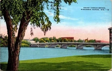 Vintage Linen Postcard Grand Avenue Bridge Wisconsin Rapids 1946