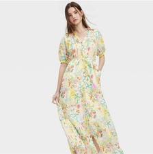Women's Vacation Short Sleeve Maxi Dress Yellow/Green - Roller Rabbit x Target S
