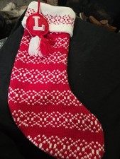 Wondershop Monogram Letter "L" Knit Red  White 18" Christmas Stocking