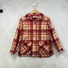 Vtg Original 60s Young Pendleton Red Check 100 Virgin Wool Jacket Blazer 13-14