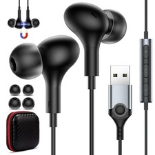 USB Headset with Microphone for PC Laptop,7.5ft A Headphones Black