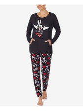 HYBRID APPAREL Womens Black Long Sleeve Top Straight leg Pants Pajamas S