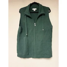 Christopher & Banks Green Ribbed Zip Front Sleeveless Vest Sweater XL