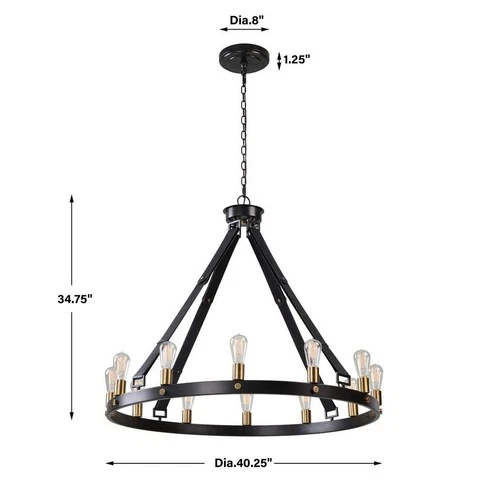 MARLOW RESTORATION INSPIRED XXL 40" AGED METAL CHANDELIER LEATHER STRAPS 21280 - Picture 7 of 7