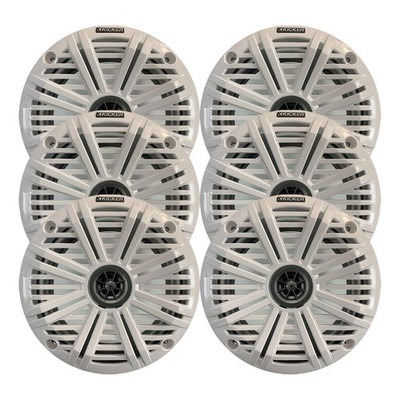 Kicker 6.5'' 195 Watt Max Marine Audio Speakers (Qty 6) w/White Salt Water Grille