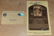 Reggie Jackson Auto'd Hall Of Fame Yellow Postcard Steiner Holo/COA