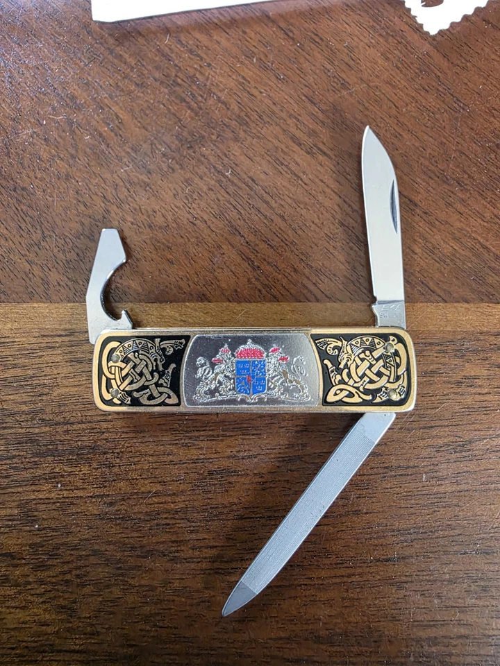 Rare 1971 EKA Swedish Brass Handle 3 Folding Blades Pocket Knife Made In Sweden - Image 3 of 4