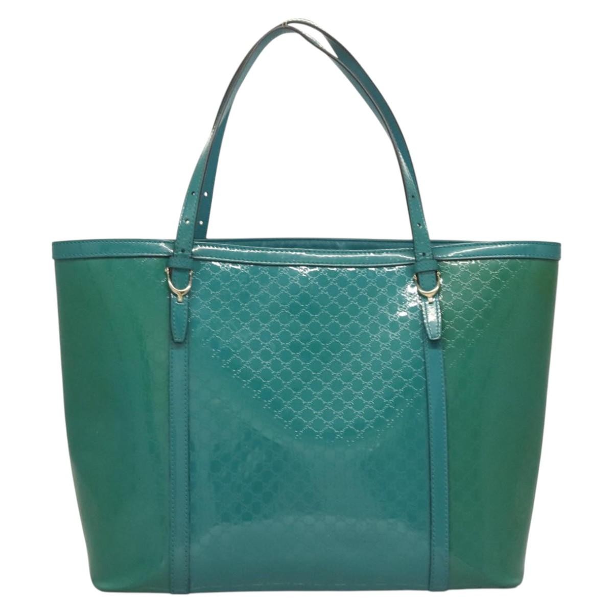 GUCCI Micro GG Canvas Tote Bag Turquoise Blue Silver 309613