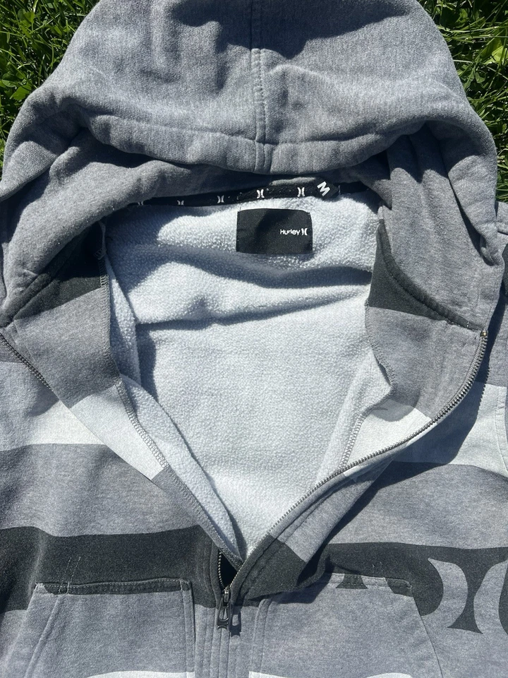 Sudadera con Capucha Hurley Vintage Años 90/Y2k a Cuadros Cremallera Talla M Grunge Skate Suéter Foto 2 de 3