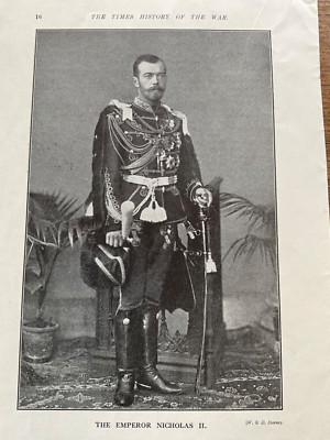 Antiker 1.WK Druck 1914 Russischer Kaiser Nikolaus ll Alexandrowitsch Romanow Russland