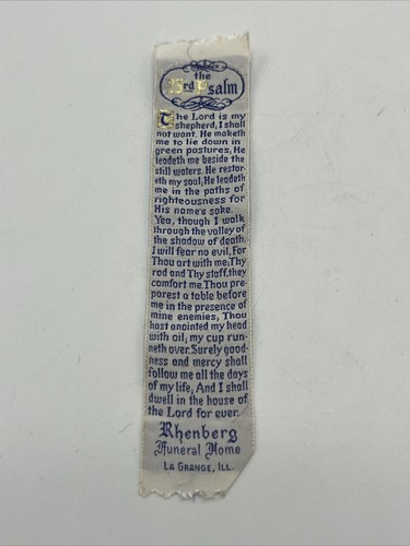 23rd Psalm Rhenberg Funeral Home Advertising Embroidered Cloth Bookmark Lot of 3 - 第 2/9 張圖片