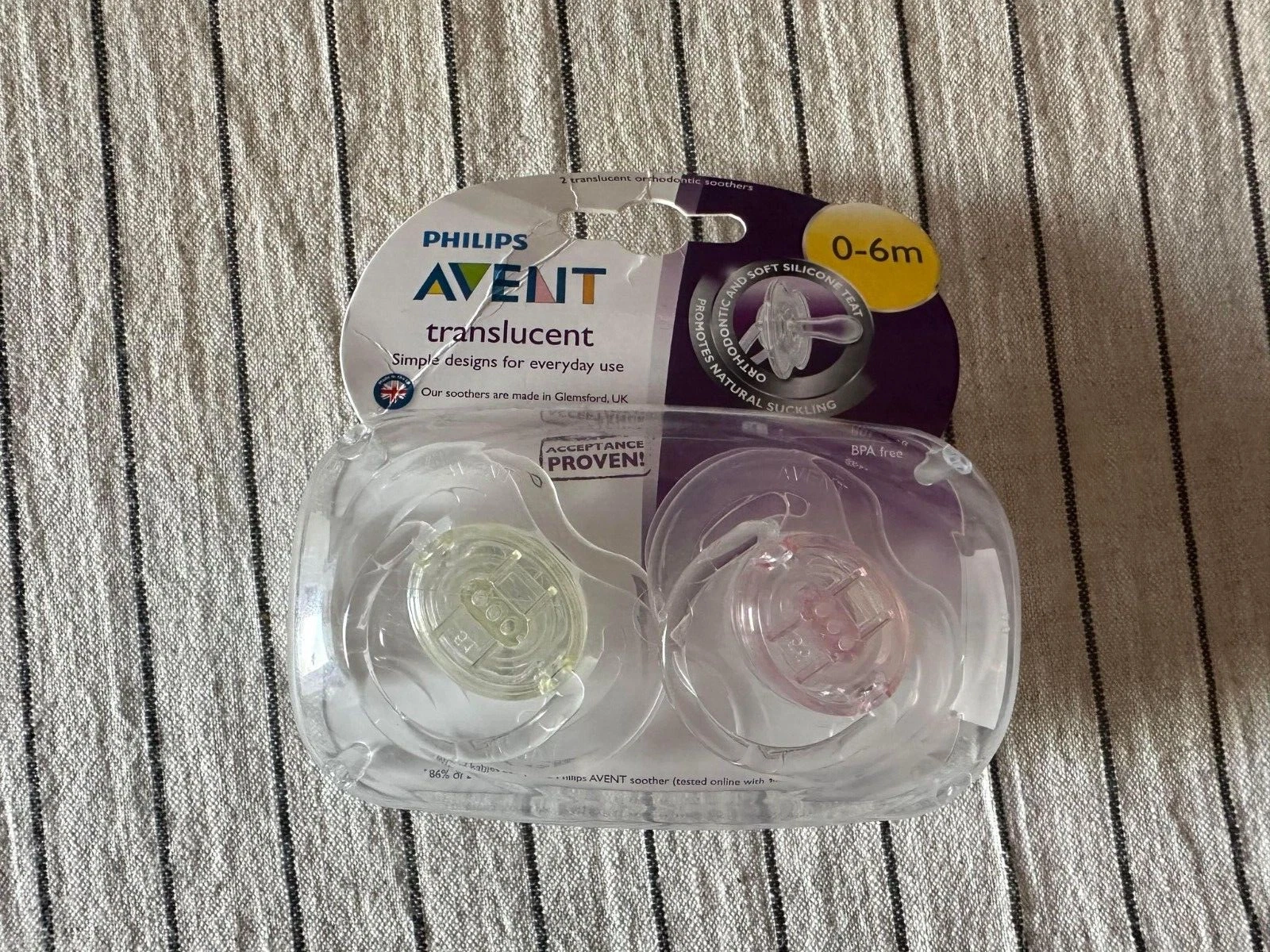 Philips Avent Translucent Orthodontic Silicone Soothers/Pacifier 0-6mYellow/Pink
