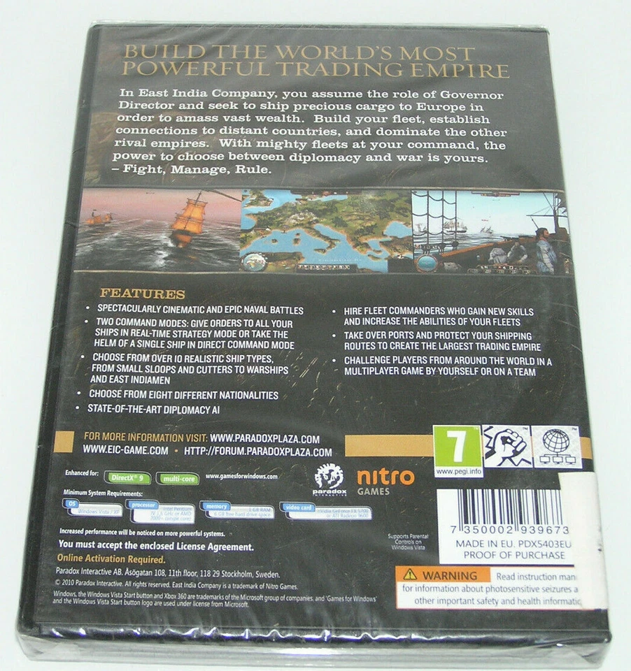 East India Company : PC CD DVD - ROM GAME 2010 Brand New & factory sealed - Image 2 of 2