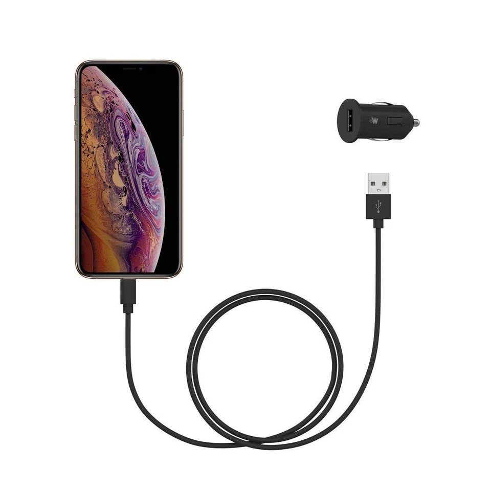 Cargador de Coche USB-A Just Wireless 12W 1 Puerto con Cable TPU LIGHTNING a USB-A de 4 pies Foto 2 de 2