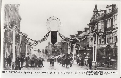 Vintage Postkarte Sutton Surrey Frühjahrsshow 1908 Hight Street Carshalton Road 