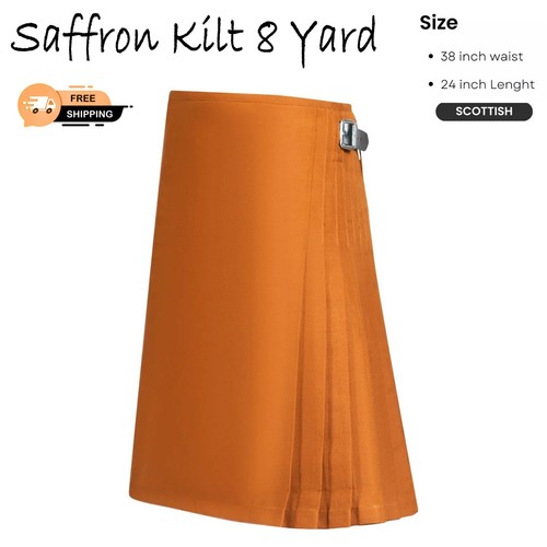 Highland Scottish Handmade Traditional Saffron Tartan Kilt 8 Yard 38 Size - Picture 3 of 5