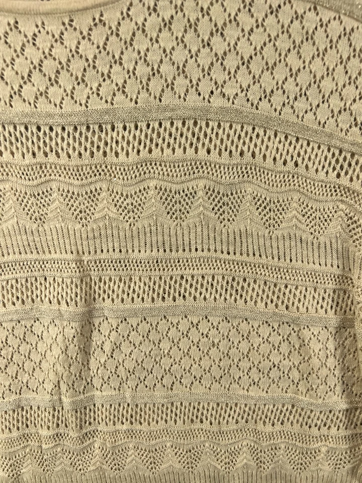 Blusa ELLE Mujer XL Encaje Prendas para el torso Beige Metálico Camisa Tejido Abierto Manga Dolman Foto 2 de 4