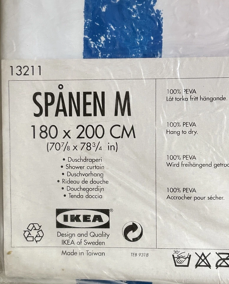 Cortina de chuveiro vintage IKEA plástico PVC azul branco vermelho verde listras verticais - Imagem 3 de 4