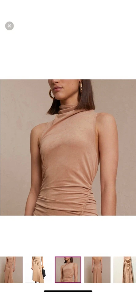 ALC NUEVO CON ETIQUETAS Vestido Largo Talla M Elástico Imitación Gamuza Acanalado Camel Noche Baile de graduación Foto 4 de 4