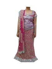Om Vintage Indian Wedding Art Silk Hand Beaded Pink Lehenga,Blouse,Dupatta LP64