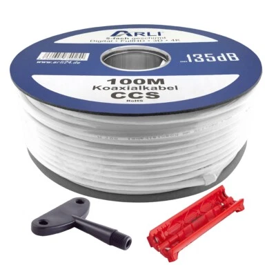 ARLI 100m Koaxialkabel Sat Kabel 135dB Montage Werkzeug Abisoliermesser Aufdrehhilfe