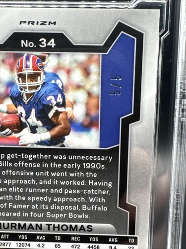 Thurman Thomas 2023 Panini Prizm Gold Vinyl Prizm 5/5 HOF arena club 9.5 - Picture 3 of 4