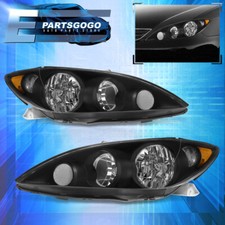 For 05-06 Toyota Camry Driving Replacement Headlights Lamps Pair Set Black Amber