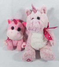 Kellytoy Set Of 2 Pink Unicorn Plush Stuffed Toy 10" 7" Valentines