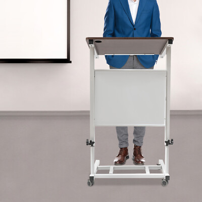 Adjustable Mobile Stand Up Lectern Podium with Wheels for Presentations