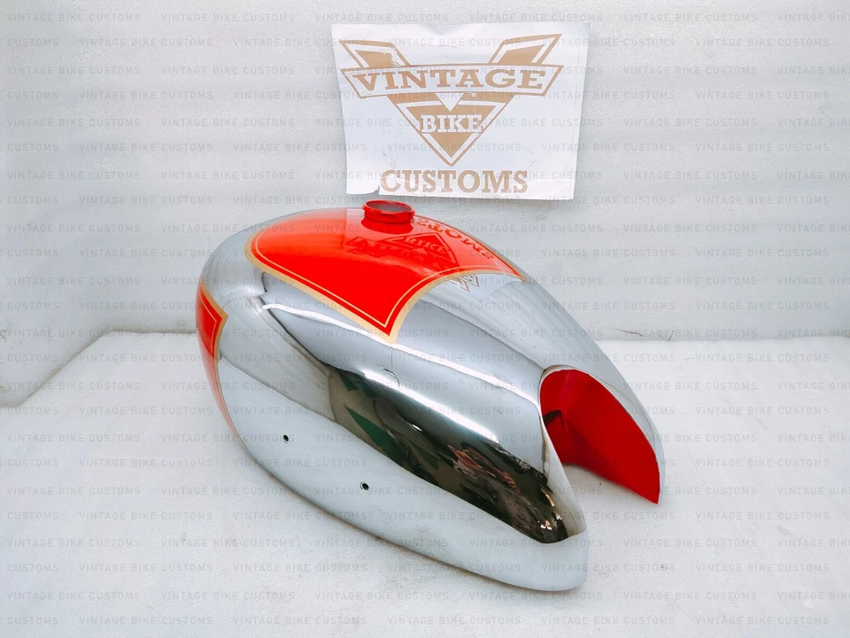 Tanque de gasolina para Matchless Amc Twin G9 G12 en cromo pintado de rojo con tapa (tanque de combustible) Foto 2 de 4
