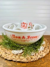 Vintage McKee Tom & Jerry Set Punch Bowl 7 Mugs 1950s Milk Glass Retro Christmas
