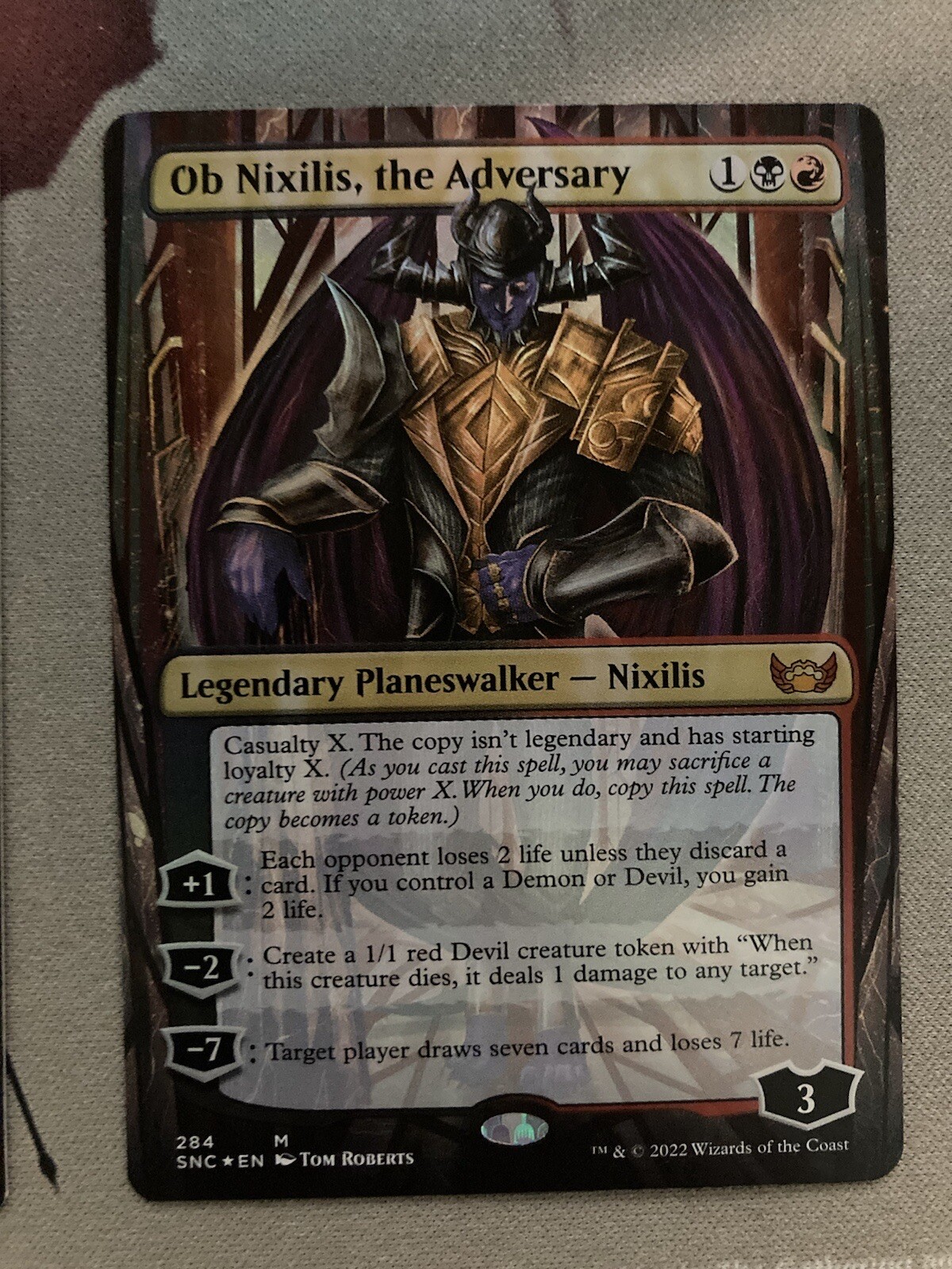 MTG Ob Nixilis, The Adversary *BORDERLESS FOIL* Streets Of New