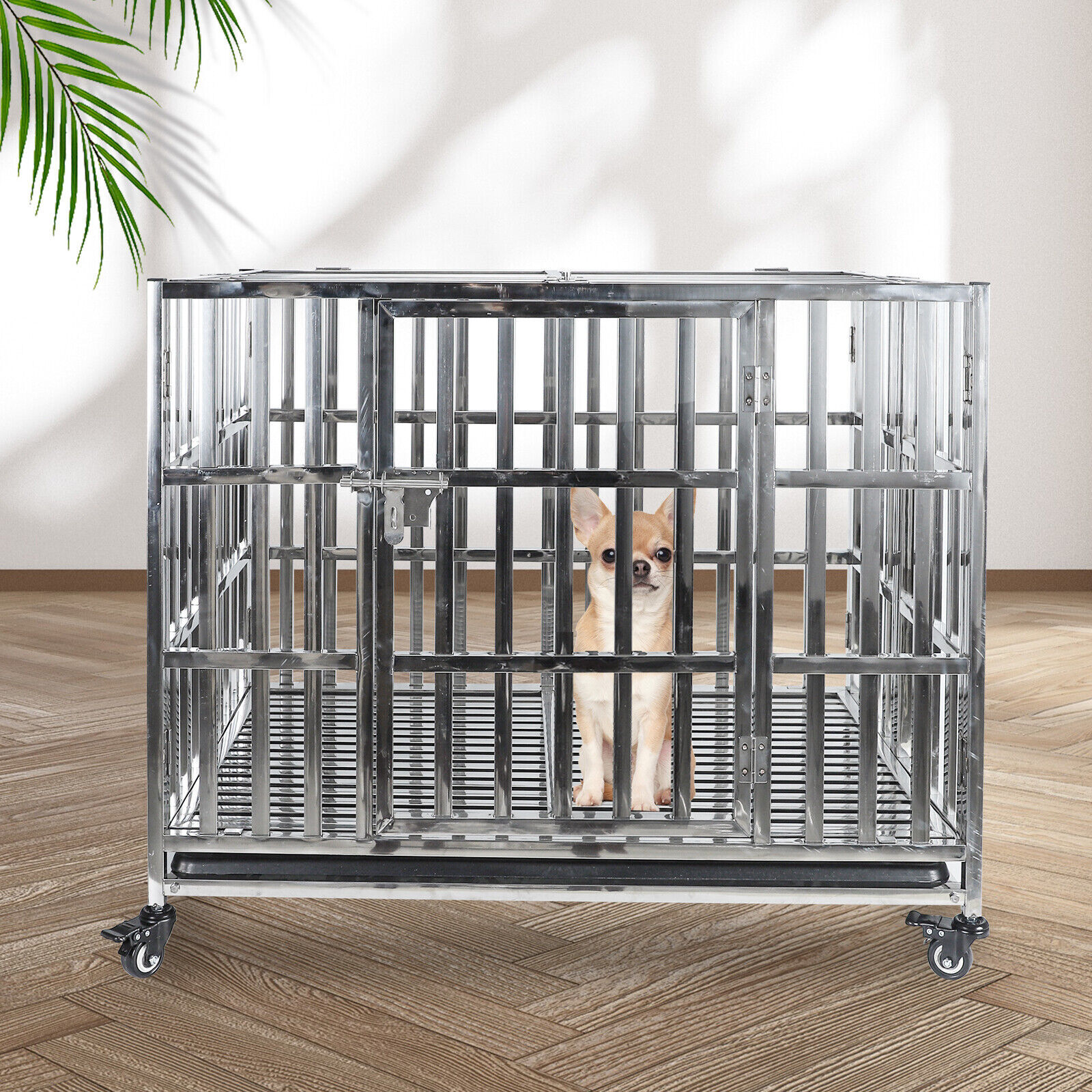 37" Heavy Duty Dog Cage Strong Metal Crate Kennel Playpen w/ Wheels