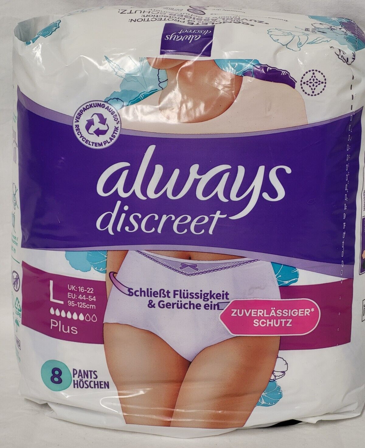 Always Discreet Womens Pants Size L (UK 16-22) - Plus 6 Drops Absorbency