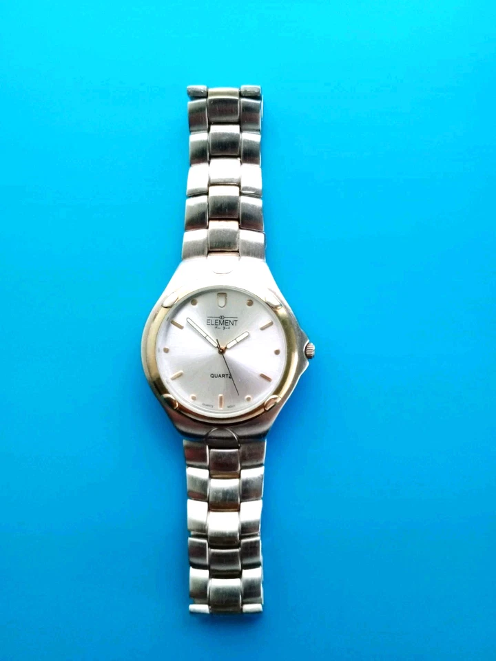 Элемент кварцевые мужские часы из нержавеющей стали - двухцветный металлический браслет новый аккумулятор - Изображение 2 из 4