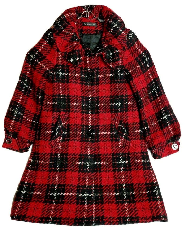 Dana Buchman Women Size S Small Long Red / Black / White  Wool Coat  - Image 2 of 4