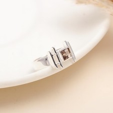 925 Sterling Silver Princess Cut Smoky Quartz Ring Dainty Engagement Ring