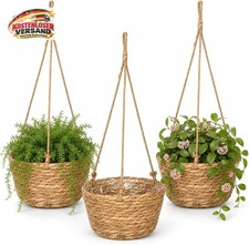 H&auml;ngeblumentopf 3er Set 20 cm Seegras Wasserdicht Innen Au&szlig;en mit Aufh&auml;ngung