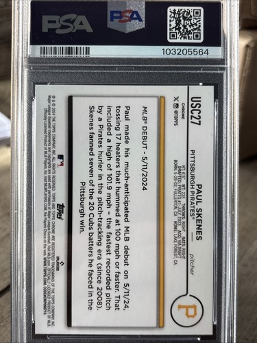 2024 Topps Chrome Update Paul Skenes USC27 Debut RC Rookie PSA 9 MINT - Picture 3 of 3